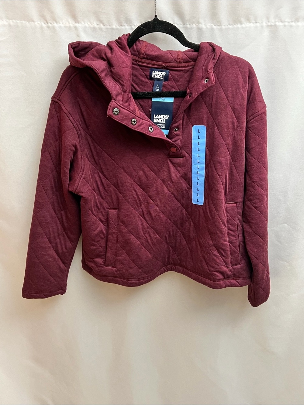 Girls Lands’ End Quilted Pullover Hoodie Burgundy Size Large NWT